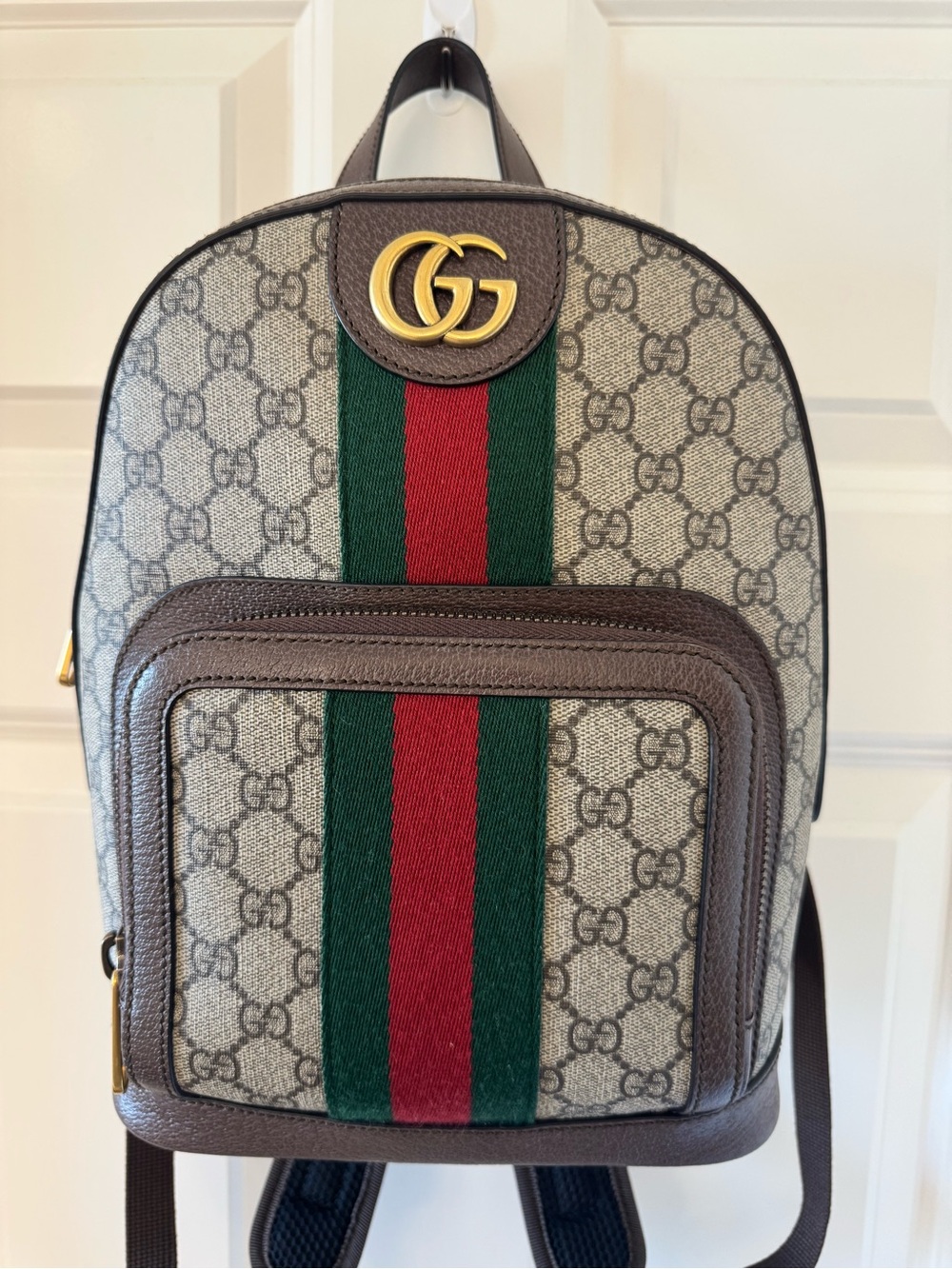 Gucci GG Supreme Ophidia Small Backpack Beige/Brown with Iconic Green & Red Web - Picture 2 of 16